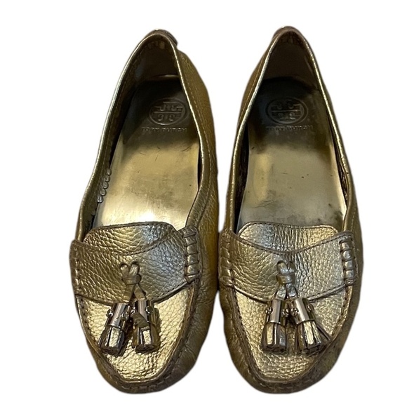 Tory‎ Burch Lawrence Gold Loafers with Tassels, Size 8M - Picture 1 of 12